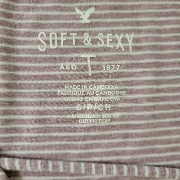 American Eagle Outfitters Soft & Sexy Long Bell Sleeve V-Neck Mini Stripe Top - Picture 4 of 11